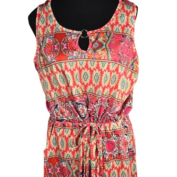 NWT | Red & Orange Medallion Print Keyhole O-Ring Dress with Pockets | Large - Picture 3 of 6